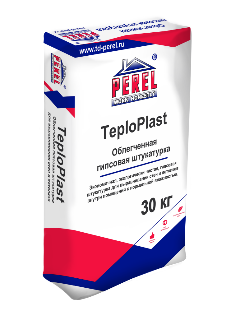 0529 TeploPlas Белая Штукатурка гипсовая облегченная Perel 30 кг – 1