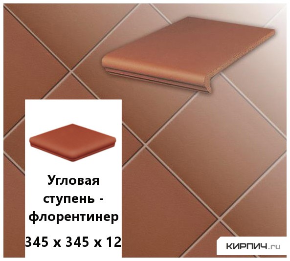 Изображение клинкерная угловая ступень -флорентинер stroeher keraplatte terra 215 patrizierrot, 345х345х12 