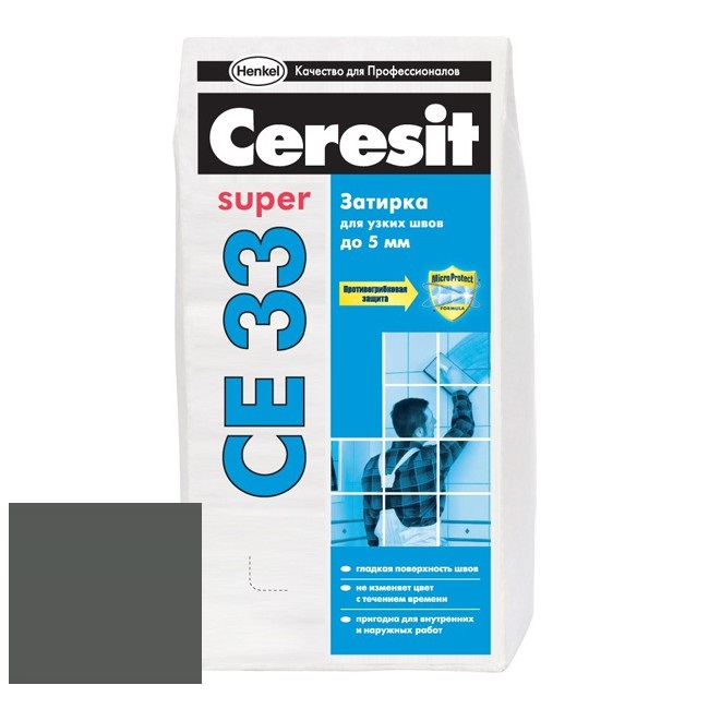 Изображение затирка для узких швов ceresit ce33 super №16 графит 2 кг