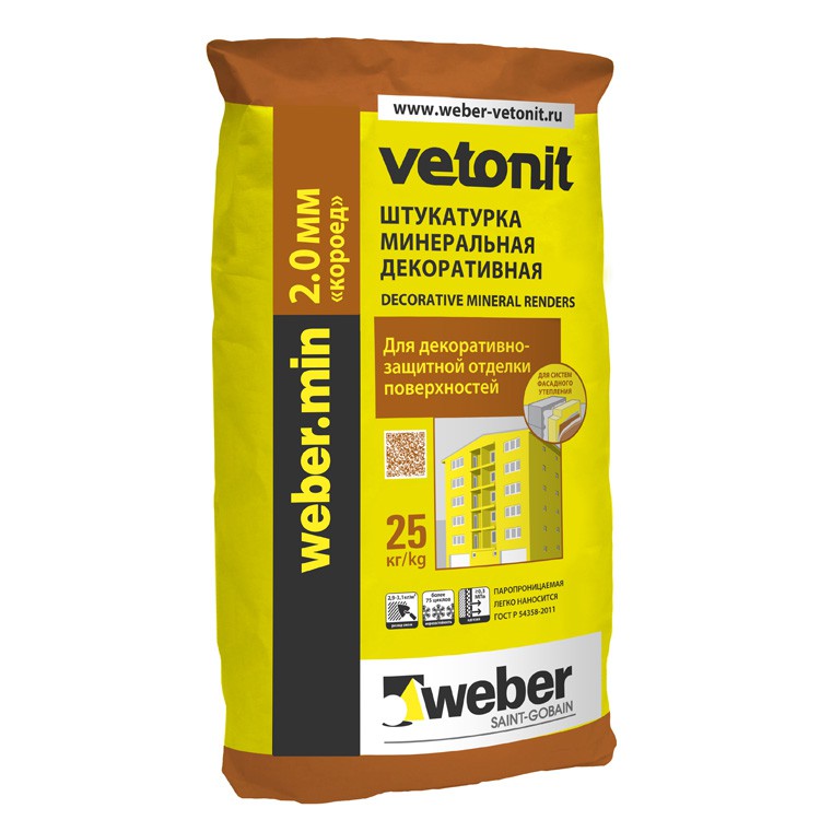 Изображение штукатурка миниралальная weber min короед 2 мм по 25 кг