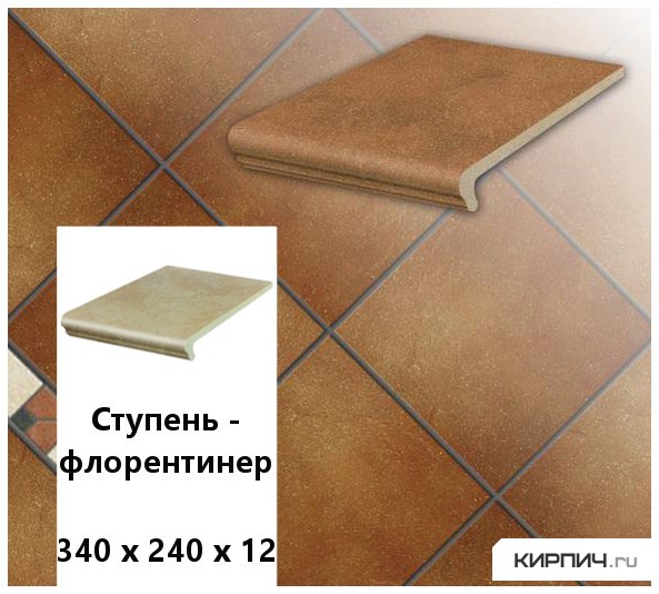 Изображение клинкерная ступень-флорентинер stroeher keraplatte roccia 841 rosso, 340х240х12 