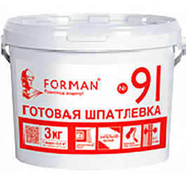 Изображение шпатлевка готовая для внутренних работ forman 91 белая, 3 кг