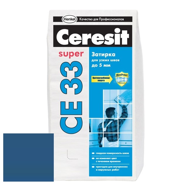 Изображение затирка для узких швов ceresit ce33 super №88 темно-синяя 2 кг