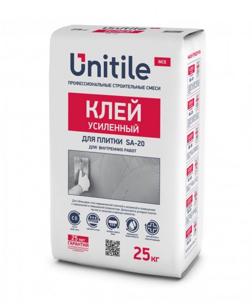 Изображение клеевая смесь для укладки керамической плитки sa-20 усиленный unitile, 25 кг