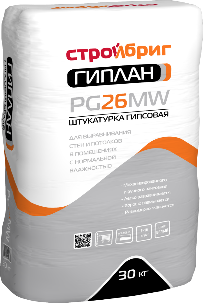 Изображение штукатурка гипсовая стройбриг гиплан pg26mw белая машинного и ручного нанесения30 кг (40шт/под)