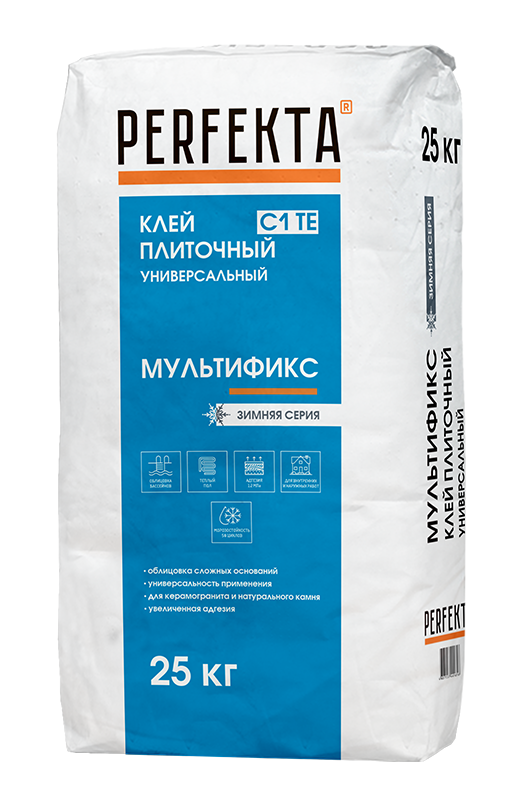 Изображение клей для керамогранита и натурального камня мультификс зима perfekta 25 кг 