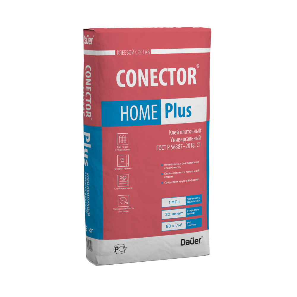 Изображение плиточный клей для керамогранита и декор.камня conector* home plus зима dauer универсальный 40 кг
