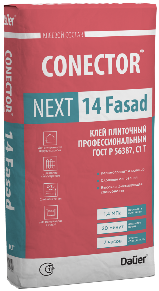 Изображение клей плиточный профессиональный 25 кг conector ® next 14 fasad 