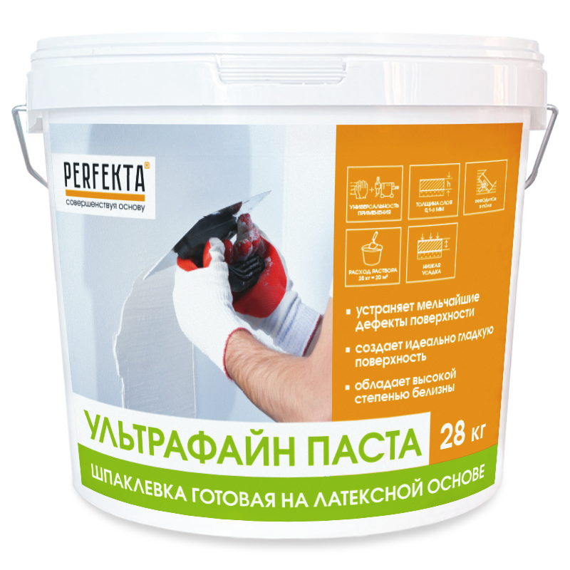 Изображение шпаклевка готовая на латексной основе финишная perfekta ультрафайн  pasta белый 28 кг 