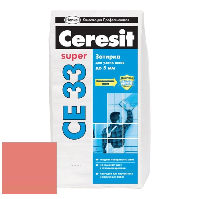 Изображение затирка для узких швов ceresit ce33 super №34 розовая 2 кг