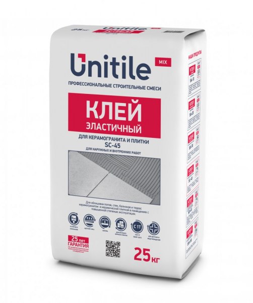 Клеевая смесь для укладки керамогранита и керамической плитки SС-45 Эластичный Unitile, 25 кг – 1