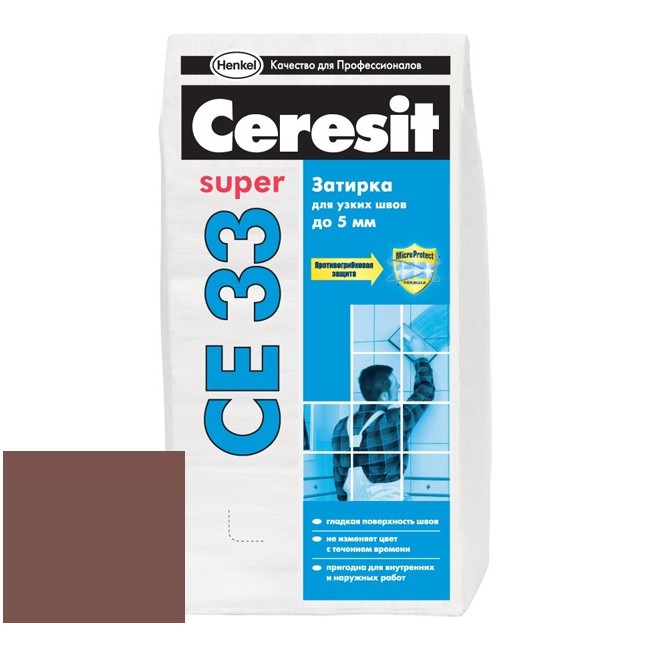 Изображение затирка для узких швов ceresit ce33 super №52 какао 2 кг