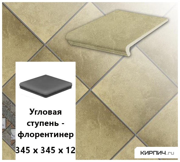 Изображение клинкерная угловая ступень -флорентинер stroeher keraplatte roccia 835 sandos, 345х345х12 