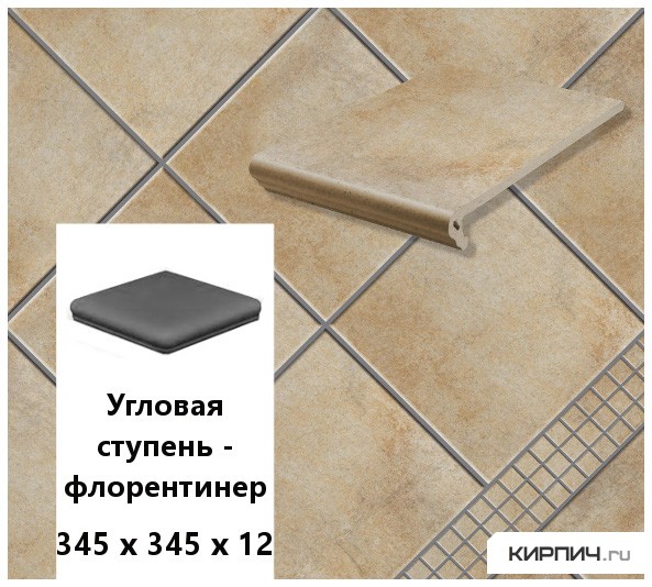 Клинкерная угловая ступень -флорентинер Stroeher KERAPLATTE AERA T 727 pinar,  345х345х12  – 1