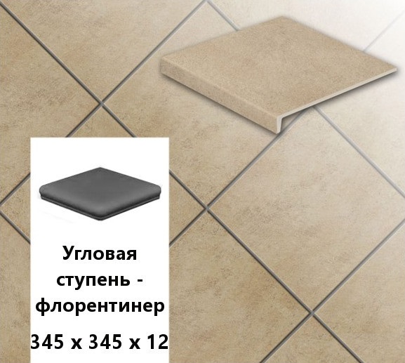 Изображение клинкерная угловая ступень -флорентинер stroeher keraplatte asar  635 gari, 345х345х12 