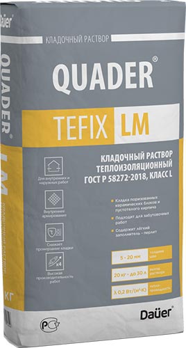 Изображение кладочный раствор теплоизоляционный quader* tefix lm dauer, 20 кг