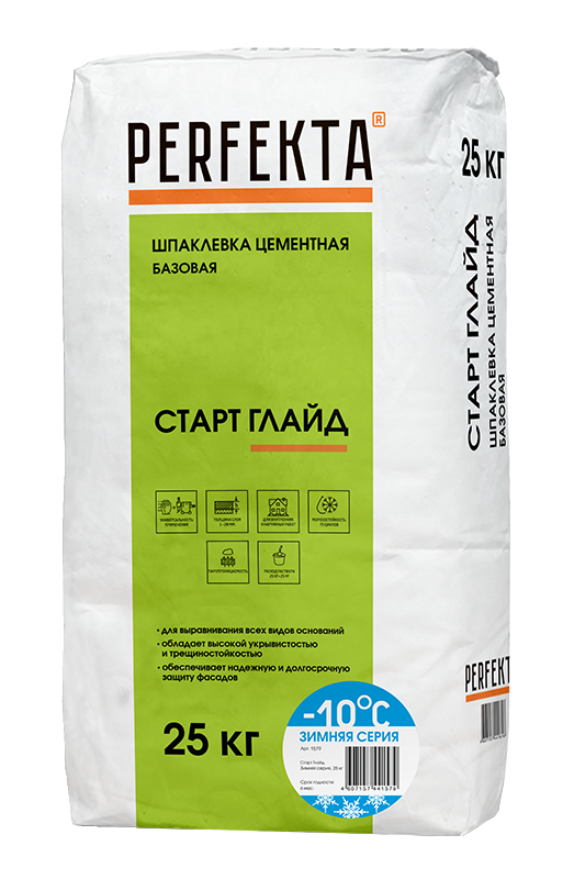 Изображение шпаклевка цементная фасадная базовая perfekta старт глайд зима белый 25 кг 