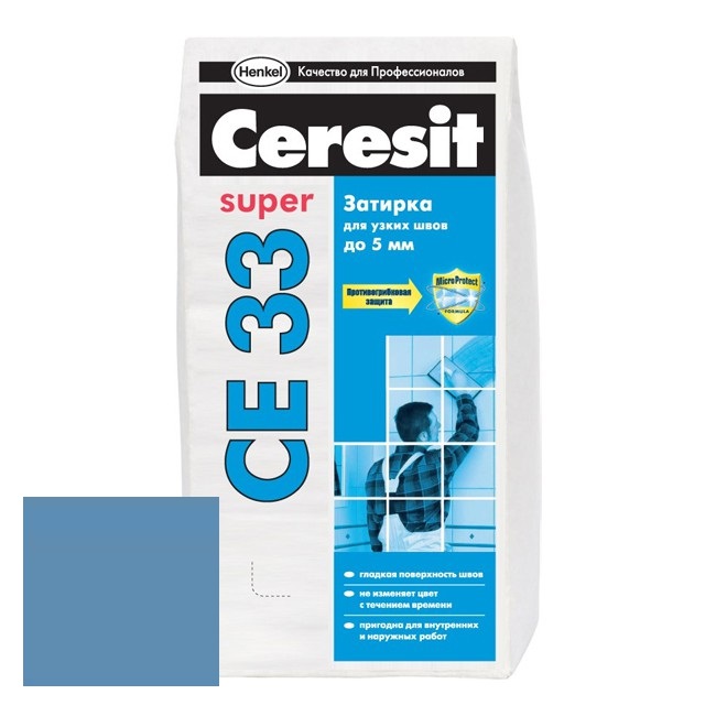 Изображение затирка для узких швов ceresit ce33 super №82 голубая 2 кг