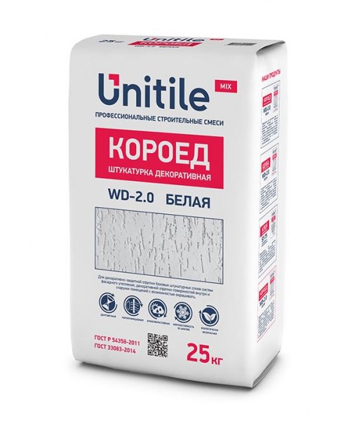 Изображение штукатурка декоративная короед wd-2.0 белая unitile, 25кг
