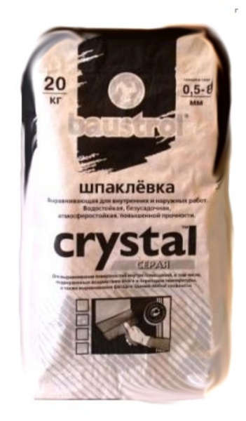 Шпаклевка цементная  Baustrol Crystal  серый  20 кг – 1