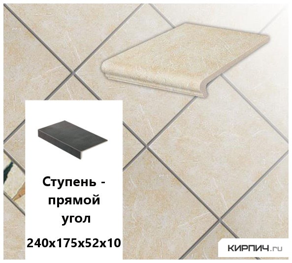 Изображение клинкерная ступень прямоугольная  stroeher keraplatte roccia 833 corda,  240х175х52х10 