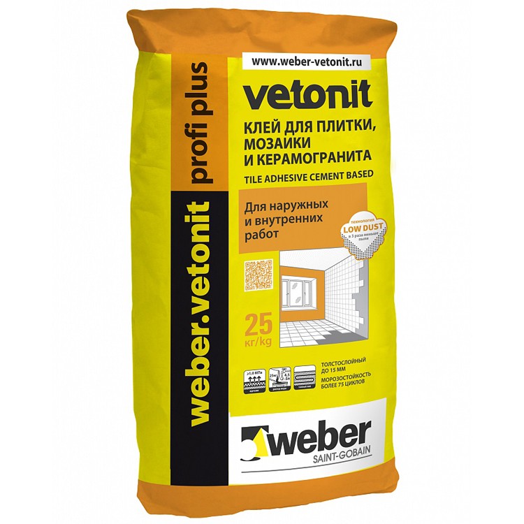 Изображение плиточный клей weber vetonit profi plus 25 кг