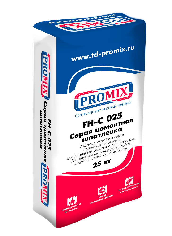 Изображение fh-c 025 серая шпаклевка цементная promix, 25 кг