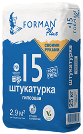 Штукатурка гипсовая ручного нанесения FORMAN № 15 белый 25 кг  – 1