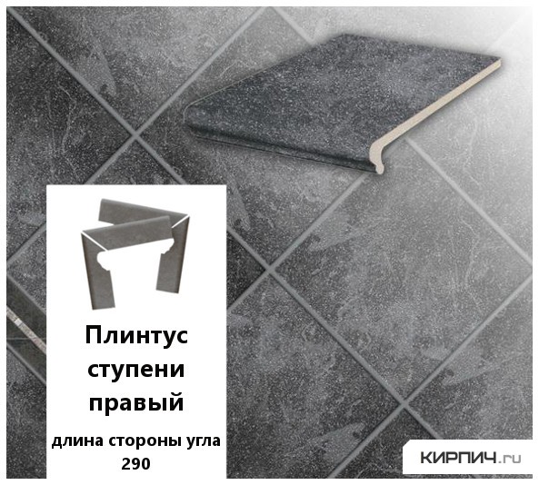 Изображение клинкерный плинтус ступени правый stroeher keraplatte roccia 845 nero, длина стороны угла 290  