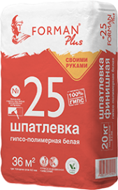 Изображение шпатлевка гипсо-полимерная финишная forman 25 белая, 20 кг