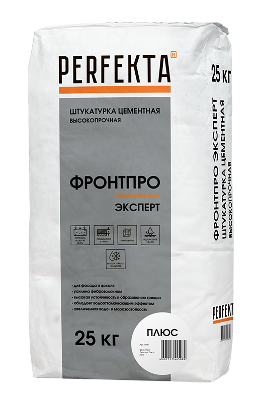 Изображение штукатурка высокопрочная цементная perfekta фронтпро эксперт plus 25 кг 