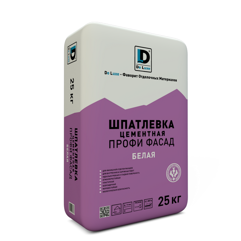 Изображение шпаклевка цементная "профи фасад" de luxe белая 25 кг