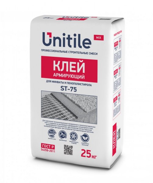 Изображение клей армирующий для минваты и пенополистирола st-75 unitile 25кг