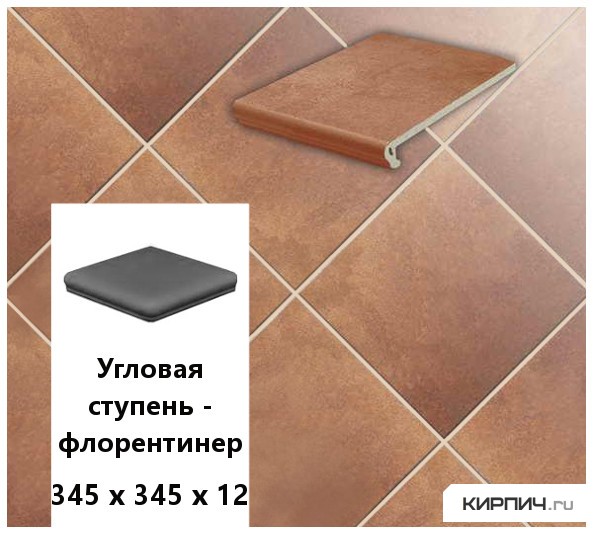 Изображение клинкерная угловая ступень -флорентинер stroeher keraplatte aera t 728 core, 345х345х12 