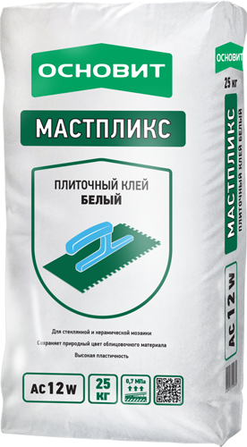 Плиточный клей эфективный белый МАСТПЛИКС АС12 W  ОСНОВИТ 25 кг 60шт/под  – 1