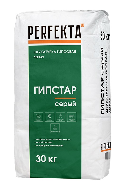 Изображение штукатурка гипсовая легкая perfekta гипстар серая 30 кг