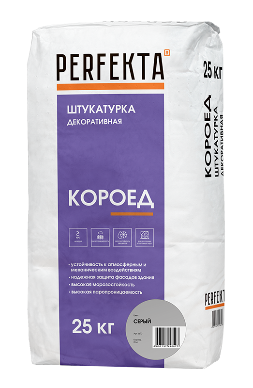 Изображение штукатурка декоративная perfekta короед серый 25 кг 