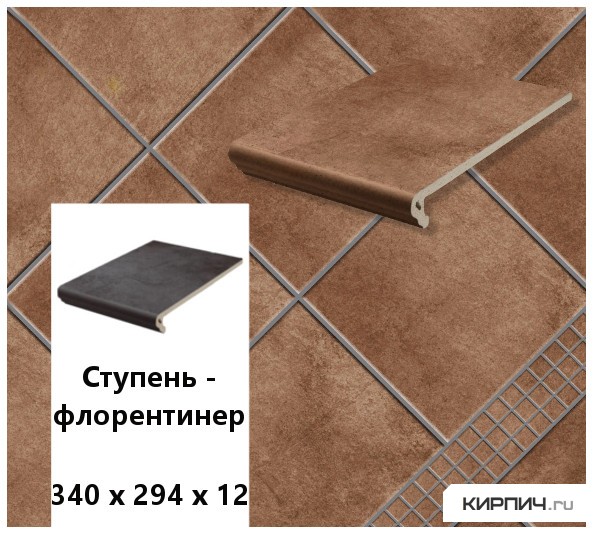Изображение клинкерная ступень-флорентинер stroeher keraplatte aera t 712 marone, 340х294х12 