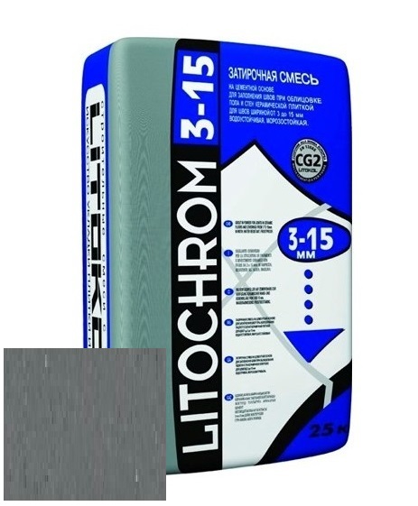 Изображение затирка цементная litokol litochrom 3-15 c.40 антрацит 25 кг