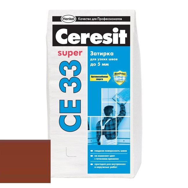 Изображение затирка для узких швов ceresit ce33 super №49 кирпичная 2 кг