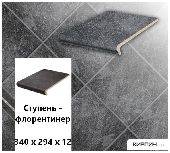 Изображение клинкерная ступень-флорентинер stroeher keraplatte roccia 845 nero, 340х294х12 