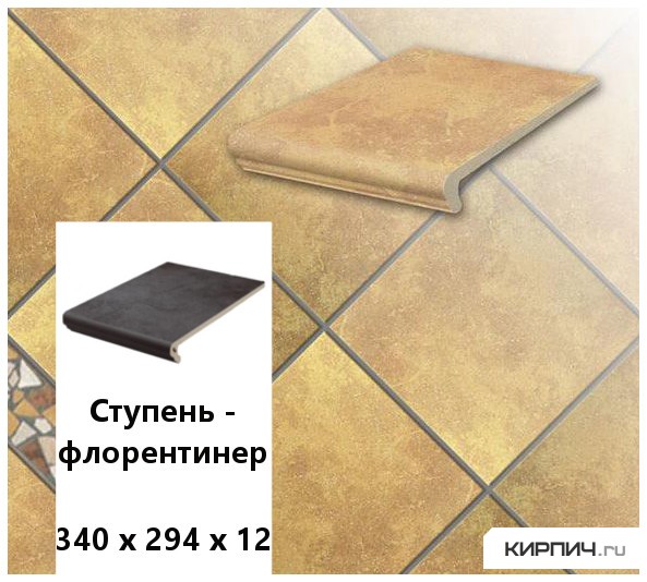 Изображение клинкерная ступень-флорентинер stroeher keraplatte roccia , 834 giallo 340х294х12 