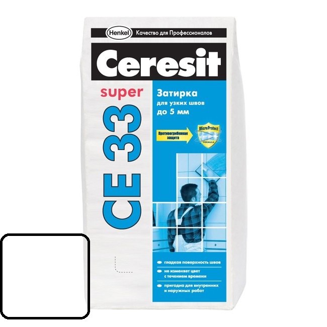 Изображение затирка для узких швов ceresit ce33 super №01 белая 2 кг