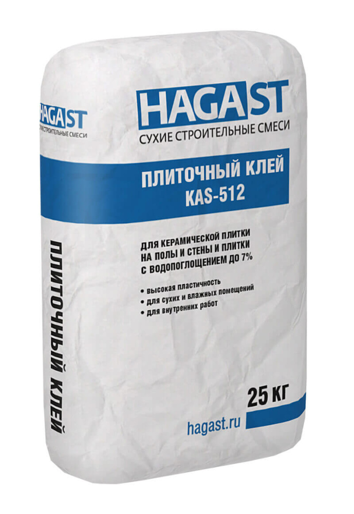 Изображение плиточный клей для керамической плитки и керамогранита на пол hagast kas-512 (25кг) зимний продукт