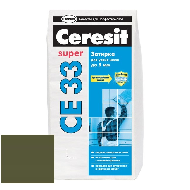 Изображение затирка для узких швов ceresit ce33 super №73 оливковая 2 кг