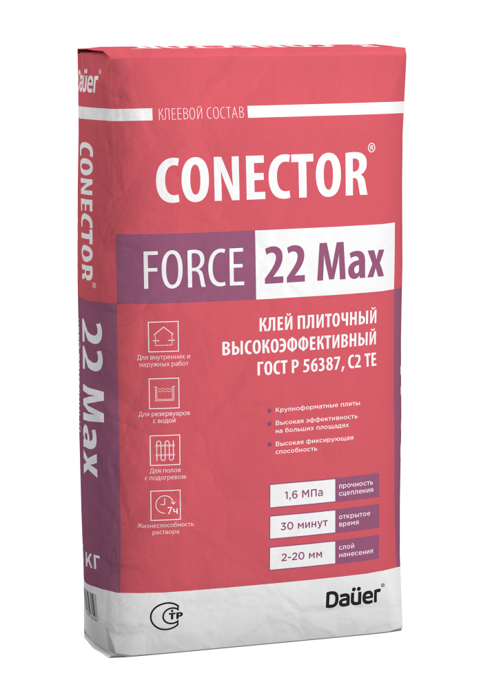 Изображение клей плиточный высокоэффективный 25 кг conector® force 22 max