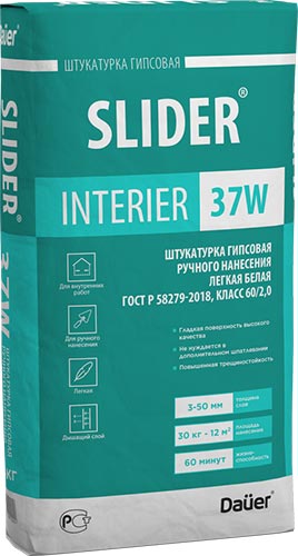 Изображение штукатурка гипсовая ручного нанесения легкая белая slider* interier 37w dauer, 30кг
