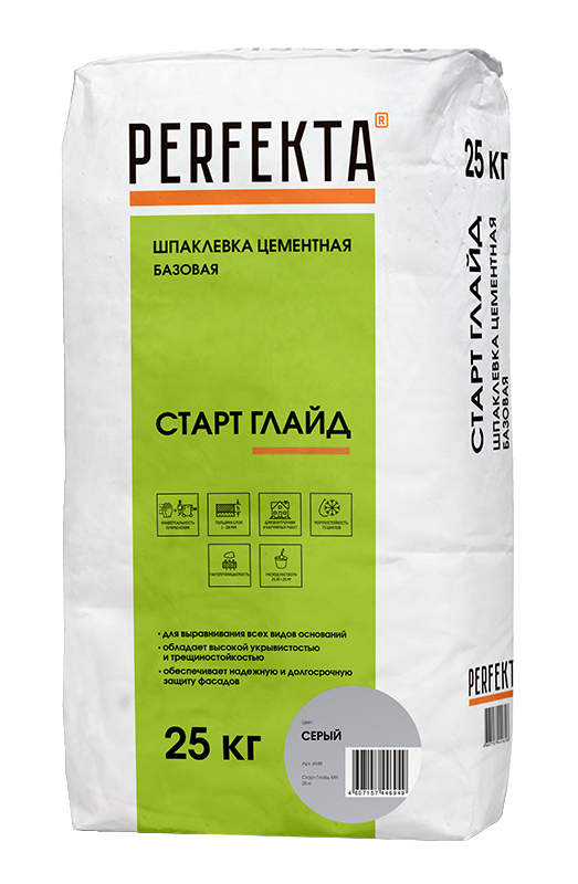 Изображение шпаклевка цементная фасадная базовая perfekta старт глайд серый 25 кг 