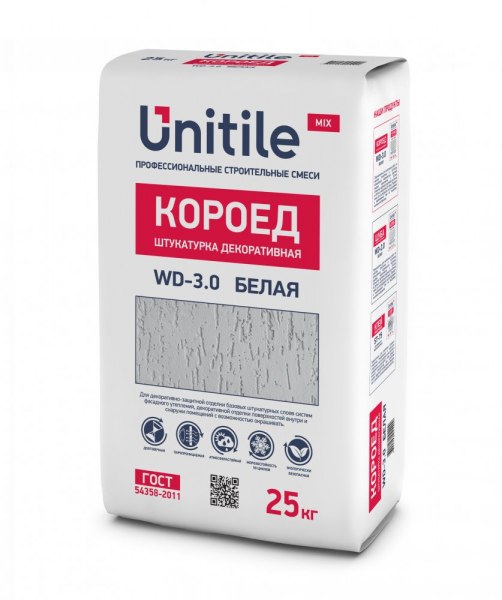 Изображение штукатурка декоративная короед wd-3.0 белая unitile, 25кг