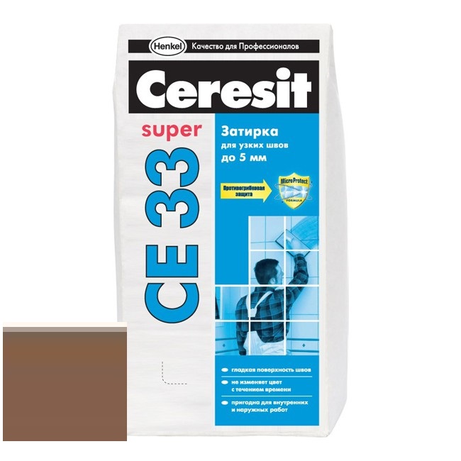 Изображение затирка для узких швов ceresit ce33 super №55 светло-коричневая 2 кг